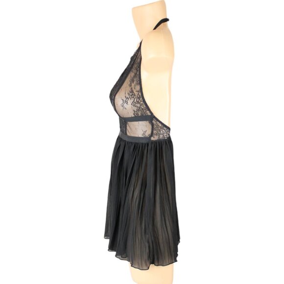 Victoria's Secret Negligee Black Lace Halter Pleated Skirt Small Short N124 - Picture 4 of 10